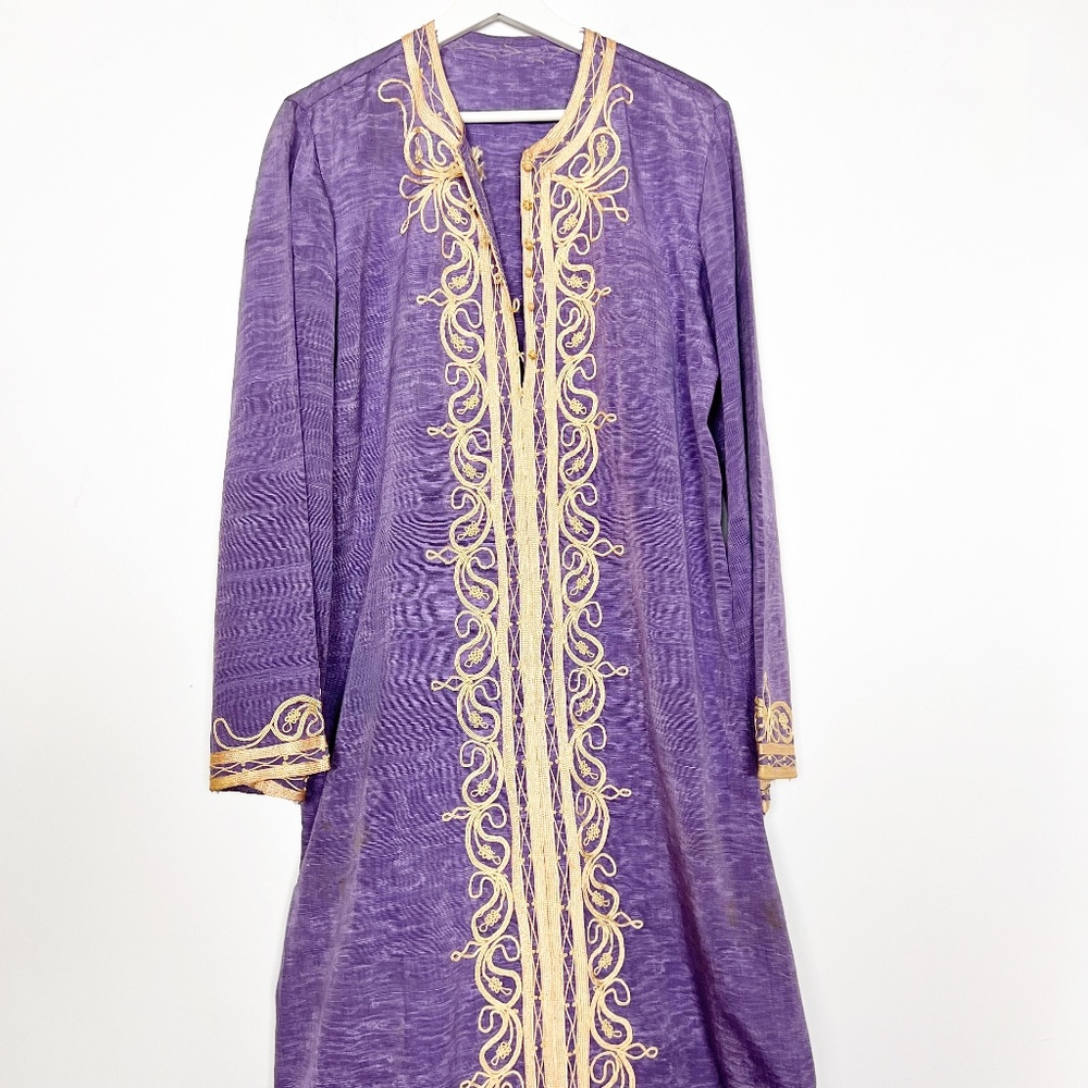 Women's Dress Caftan Tunic Robe Thobe Vintage Purple Cotton Vintage Traditional